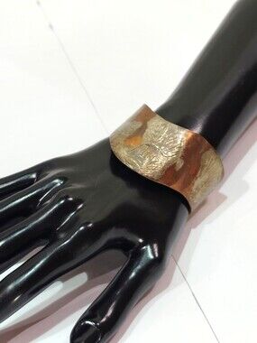 Handcrafted Copper Cuff Bracelet w/ Fused Sterling Silver Textured Design